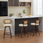 Ensemble de 3 tabourets de bar rotin dossier canne assise rembourr�e pivotants finitions noyer noyer ...