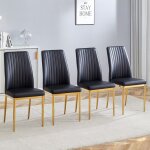 Ensemble de 4 chaises de salle � manger noires et or - design tendance pieds m�tal dor� et assise cuir ...