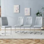 Ensemble 4 chaises salle � manger scandinaves gris clair pu 41x48x97cm dossier r�sille pieds m�tal argent� ...