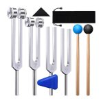 Un ensemble de 4 diapasons (128 hz 256 hz 512 hz 528 hz) �quip� de marteaux de diapason pour la vibration ...