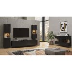 Ensemble design de 4 meubles de salon collection eva. couleur noir et chêne. Ensemble design de 4 meubles de salon collection eva. couleur noir et chêne.