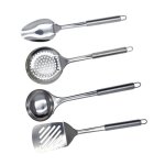 Ensemble de 4 ustensiles de cuisine en inox louche �cumoire spatule et cuill�re fackelmann elemental