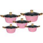 Ensemble de 5 marmites antiadh�sif tous feux induction avec couvercles cheffinger rose
