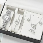 Ensemble 5 pcs montre luxe femme parure coeur argent bijoux collier bracelet boucle d oreilles bague ... Ensemble 5 pcs montre luxe femme parure coeur argent bijoux collier bracelet boucle d oreilles bague ...