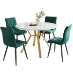 Ensemble 5 pi�ces table ronde moderne en marbre 120 cm hauteur 75 cm avec 4 chaises velours vert