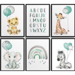 Ensemble de 6 affiches de ppinire dcor de chambre de bb garon dcor animaux de safari menthe ballons ...