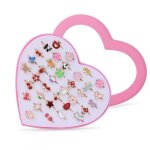 Ensemble de bagues pour enfants - non spcifi - 36 pices - ajustables - bote en coeur rose - idal ...