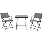 Ensemble de balcon pliant pour 2 personnes comprenant une table et 2 chaises en maille m�tallique noire ...