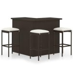 Ensemble de bar de jardin en r�sine tress�e - vidaxl - 4 pi�ces - marron - coussins cr�me - r�sine tress�e ...