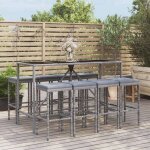 Ensemble de bar de jardin en rotin poly - vidaxl - 9 pi�ces - gris - table 180x70x110 cm - tabouret 38x38x76 ...