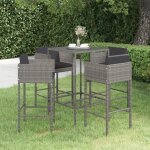 Ensemble de bar de jardin - vidaxl - 5 pi�ces - r�sine tress�e - gris - table 70x70x110 cm - tabouret ...