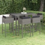 Ensemble de bar de jardin - vidaxl - 7 pi�ces - r�sine tress�e - gris - table 130x60x110 cm - tabouret ...