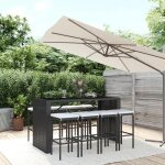 Ensemble de bar de jardin - vidaxl - 9 pi�ces - poly rotin - noir - table 185x80x110 cm - tabouret 38x38x76 ...