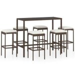 Ensemble de bar de jardin - vidaxl - rsine tresse marron - table en verre tremp - 6 tabourets avec ...