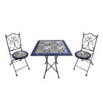 Ensemble bistro - axi - camilla - 2 chaises pliantes - table carr�e - mosa�que bleu m�diterran�en