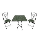 Ensemble bistro - axi - camilla - 2 chaises pliantes - table carr�e - mosa�que vert fonc�