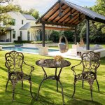 Ensemble bistro dext�rieur 3 pi�ces avec trou pour parasol table et 2 chaises en aluminium moul� pour ...