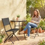 Ensemble bistro dext�rieur mobilier de patio 3 pi�ces avec chaises pliantes table en verre semi - circulaire ...