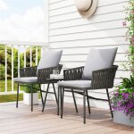 Ensemble bistro en rotin 3 pi�ces salon de jardin avec 2 chaises table basse coussins amovibles mobilier ...