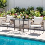 Ensemble bistro de terrasse en rotin pe 3 pi�ces costway table rectangulaire et chaises de jardin ext�rieur ...