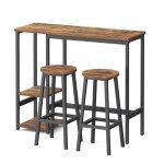 Ensemble bistrot 3 pi�ces table avec �tag�res chaises de cuisine structure en acier pour salon marron ...