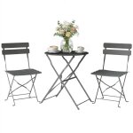 Ensemble de bistrot jardin - 3 pi�ces table et 2 chaises pliantes en acier avec double protection anti ...