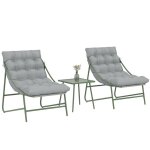 Ensemble bistrot de jardin - outsunny - 2 chaises table basse et coussins - m�tal - 3 pi�ces - gris clair ...