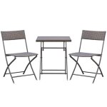 Ensemble bistrot jardintable carr�e + chaises pliablesr�sine tress�e 4fils + m�tal