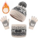Ensemble bonnet charpe et gants - enfant - motif neige - polaire doubl - tactile - hiver