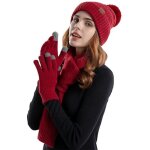 Ensemble bonnet echarpe gant - femme - rouge - doublure en polaire - gants tactiles - hiver