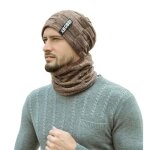 Ensemble bonnet et �charpe pour homme automne et hiver - tricot� - doubl� en polaire - kaki