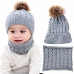 Ensemble bonnet echarpe - mixte - gris - tricot et peluche - 0 - 36 mois - doux et chaud