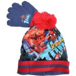 Ensemble bonnet et gants spiderman bleu et rouge