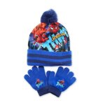 Ensemble bonnet pompon + gants garon - spider - man unique ponpom bleu