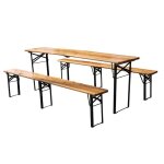 Ensemble brasserie pliant 220cm : table + 2 bancs bois de pin massif robuste jusqu� 200kg id�al f�tes ...