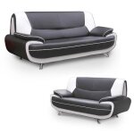 Ensemble canap� 3 + 2 places - muza - simili cuir - gris et blanc - design intemporel