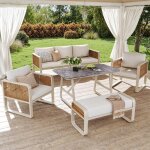 Ensemble de canap� 3 places 2 fauteuils banc et table de jardin salon de jardin 6 - 7 places en rotin ...