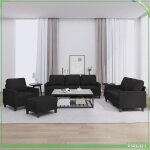 Ensemble de canap�s 4 pi�ces - faf7291712414145 - noir - tissu 100% polyester - fauteuil 2 / 3 places ...