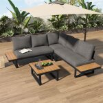 Salon de jardin avec canap� dangle coussins table basse dossier r�glable pour 5 personnes m�tal gris