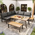 Ensemble de canap� dangle de jardin avec coussins table � manger avec seau � glace long banc pour 6 - ...