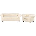 Ensemble canapé et fauteuil en cuir beige crème 4 places chesterfield Ensemble canapé et fauteuil en cuir beige crème 4 places chesterfield