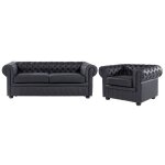 Ensemble canapé et fauteuil en cuir noir 4 places chesterfield Ensemble canapé et fauteuil en cuir noir 4 places chesterfield