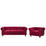 Ensemble canapé et fauteuil en velours rouge foncé chesterfield - beliani - classique - intemporel - ... Ensemble canapé et fauteuil en velours rouge foncé chesterfield - beliani - classique - intemporel - ...
