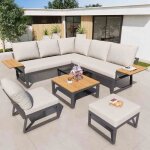 Ensemble de canap� de jardin beigesalon de jardin r�sistant aux intemp�ries avec accoudoirs inclut table ...