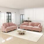 Ensemble de canap�s modulables 3 + 2 places en chenille rose - style ann�es 50 confort moelleux 272x83. ...