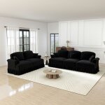 Ensemble canap�s modulables 3 + 2 places en chenille noir - style milieu du si�cle confort moelleux 272�83. ...