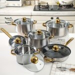 Ensemble de casseroles et po�les en acier inoxydable 6pcs set de batterie de cuisine antiadh�sif compatible ...