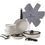 Ensemble de casseroles et po�les induction - papeco - 17 pi�ces - poign�e amovible - rev�tement anti ...