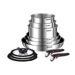 Ensemble de casseroles - tefal - 11 pi�ces - poign�e amovible - rev�tement antiadh�sif titanium - acier ...
