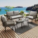Ensemble de chaises longues de jardin salon de jardin avec coussins confortables canap� 2 places 2 fauteuils ...